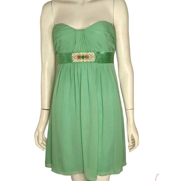 BCBGMAXAZRIA Green Pastel Chiffon Silk Mini Dress Strapless Party wedding prom - Picture 1 of 8